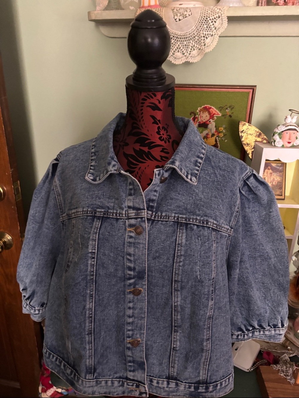 Vintage Light Wash Denim Puff Sleeve Jacket